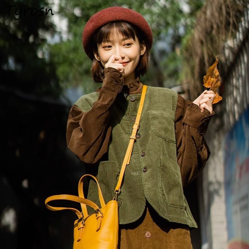 Retro Vintage Korean Fashion - Жилет женский вельветовый ретро винтажные куртки