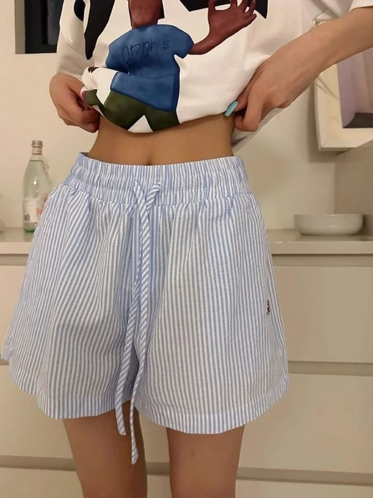 Retro Vintage Korean Fashion - Y2k полосатые шорты женская верхняя одежда