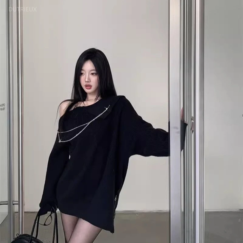 Retro Vintage Korean Fashion - Винтажные пуловеры Y2K с цепочками, осенне-зимние