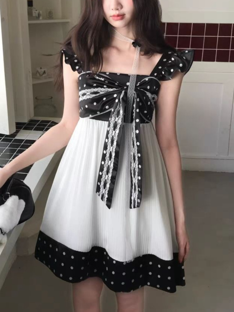 Vintage Fashion Retro Outfit - Японское винтажное мини-платье с милым бантом,