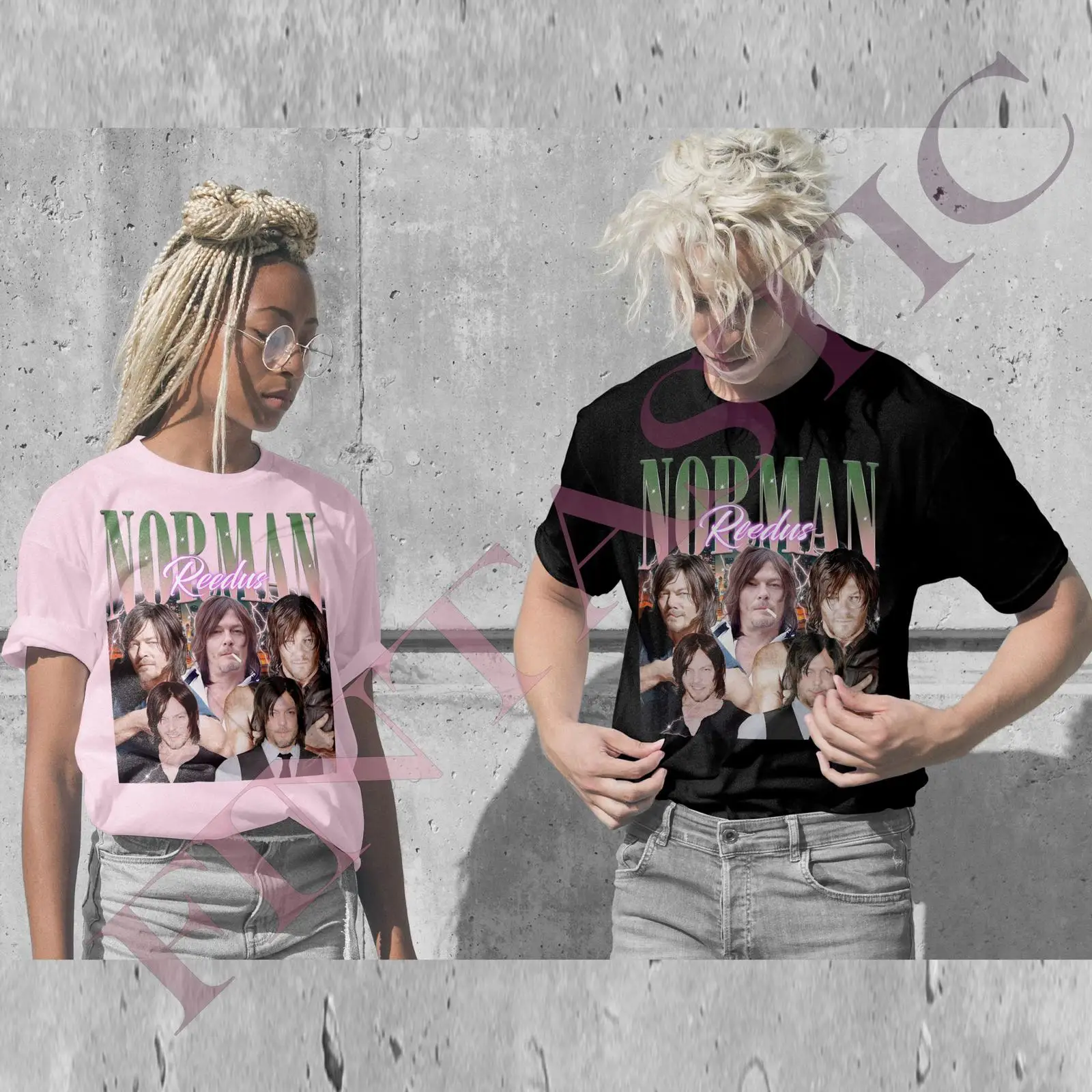 Vintage Fashion Collage - Футболка Норман Ридус с винтажным принтом-коллажем,