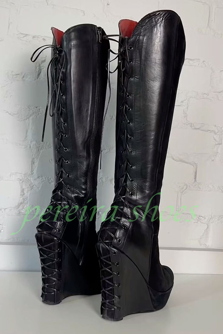 Vintage Zipper - Женские черные сапоги до колена на