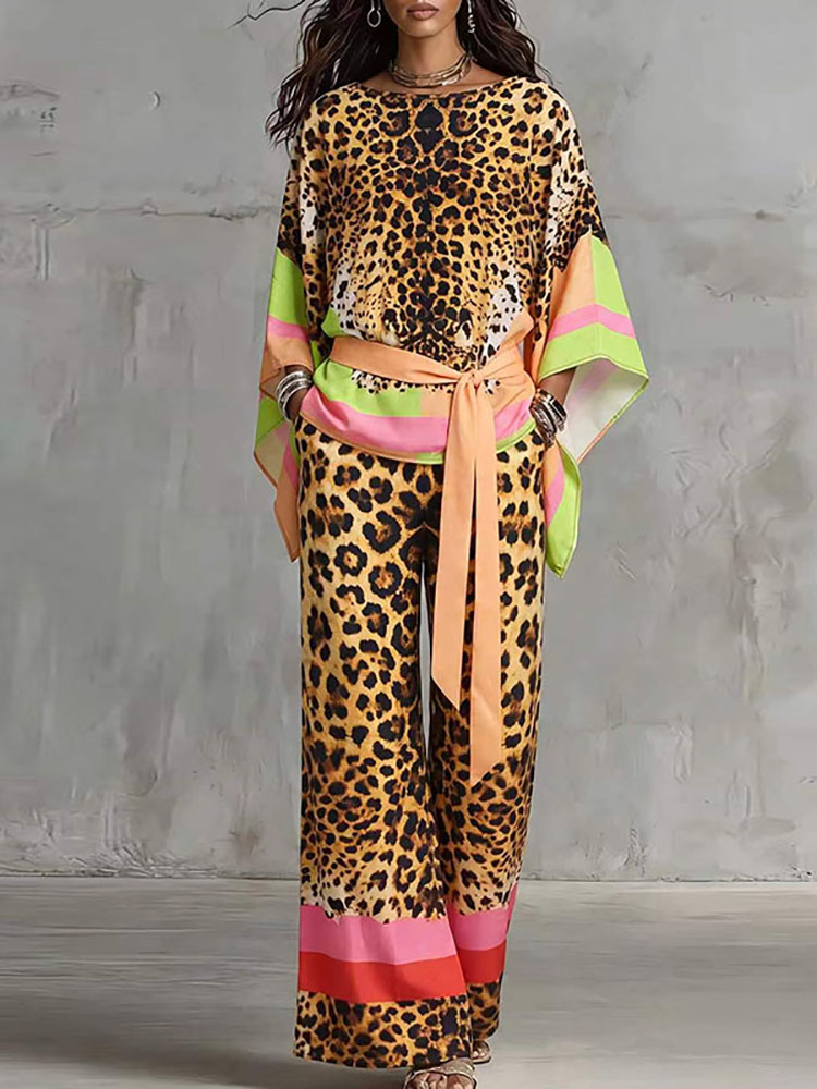 Vintage Fashion Retro Outfit - Ретро-костюм с леопардовым принтом: свободный летний