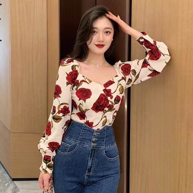 Блузка женская с V-образным вы – обзор и цена Retro Vintage Korean Fashion